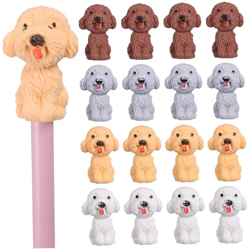Operitacx 40 Stück Cute Dog Radiergummi Kappen Weiß Gelb Braun für Tier Radiergummis im Cartoon Stil als Mitgebsel für Schulgebrauch von Operitacx