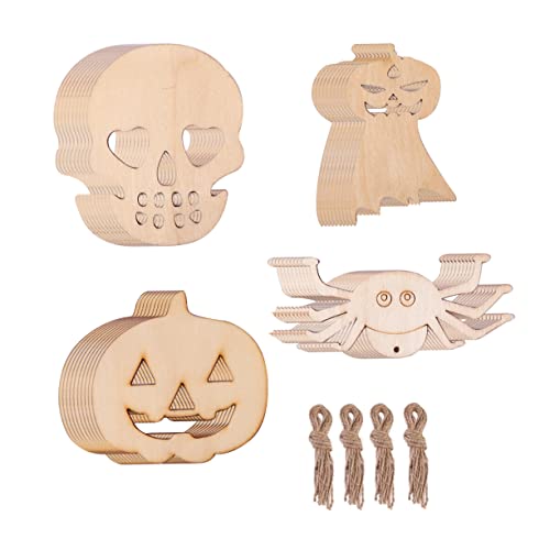 Operitacx 40 Stück Teiliges Halloween Holzanhänger aus Natürlichem Holz mit Spinnen Kürbissen Skeletten und Geistern Diy Holzteile zum Bemalen und Dekorieren Robuste Halloween Deko für Innen Operitacx 40 Stück Teiliges Halloween Holzanhänger aus Natürlichem Holz mit Spinnen Kürbissen Skeletten und Geistern Diy Holzteile zum Bemalen und Dekorieren Robuste Halloween Deko für Innen von Operitacx