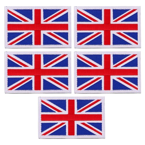 Operitacx 5 Stück Aufnäher mit gestickter Landesflagge des Vereinigten Königreichs, Applikationen mit britischer Flagge, Klettverschlüsse für Kleidung, Hüte, Rucksäcke von Operitacx