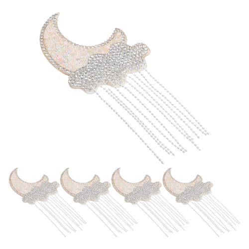 Operitacx 5 Stück Mondwolken-Aufnäher mit Quaste: Selbstklebende Strass-Applikation, Kristall-Glitzer-Aufkleber für Kleidung, Hosen, Jeans, Hüte, Taschen, Kleidungsverzierung von Operitacx