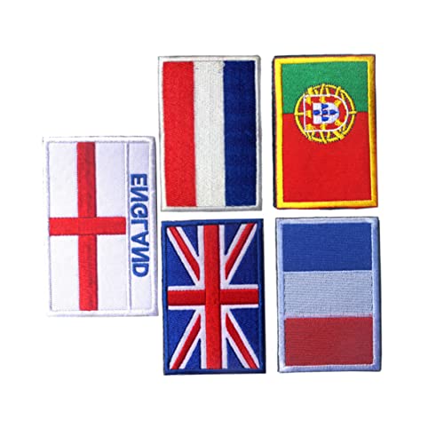 Operitacx 5 Stück Nationalflaggen Aufnäher Stickerei Patches für Sportarmbänder Dekorative Haken und Schlaufenabzeichen Uk Frankreich Niederlande Portugal England von Operitacx