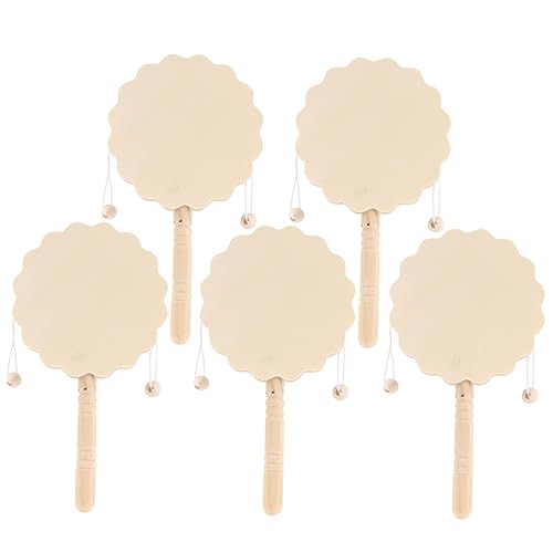 Operitacx 5 Stück Teiliges DIY Holz Rasseltrommel Unbemalt Glatte Oberfläche Handliches Design Fördert Kinderhand Auge Koordination zum Bemalen und Gestalten Langlebiges Material von Operitacx