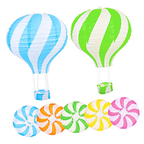 Operitacx 5 Stück Teiliges Hängende Heißluftballon Papierlaternen Bunte Streifen Kreative Party Deko für Kindergeburtstag Innen und Außendekoration Vielseitig für Garten und Zimmer von Operitacx