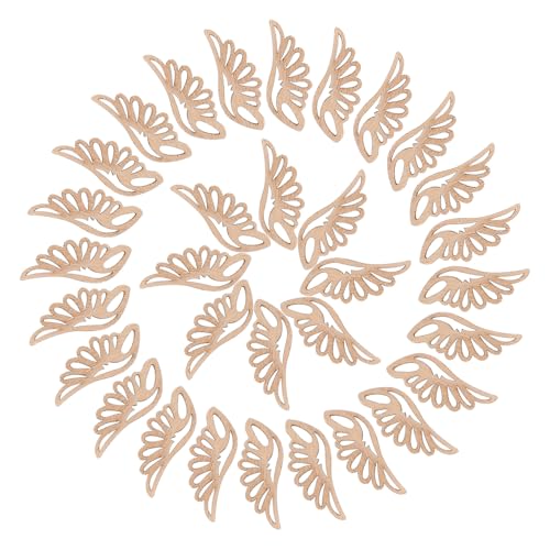 Operitacx 50 Stück Teiliges Engel Flügel Holzscheiben ohne Naturfarbene Holzanhänger zum Basteln Vielseitig verwendbar für DIY Weihnachten Baumdeko Hochzeits und Wohnaccessoires von Operitacx