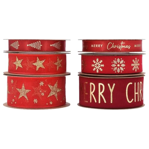 Operitacx 6 Rollen Rotes Weihnachtssatinband Mit Goldfolie Breites Durchsichtiges Glitzernetzband Zum Verpacken Von Geschenken Obstkistendekoration Feiertagsbasteln Weihnachtsparty von Operitacx