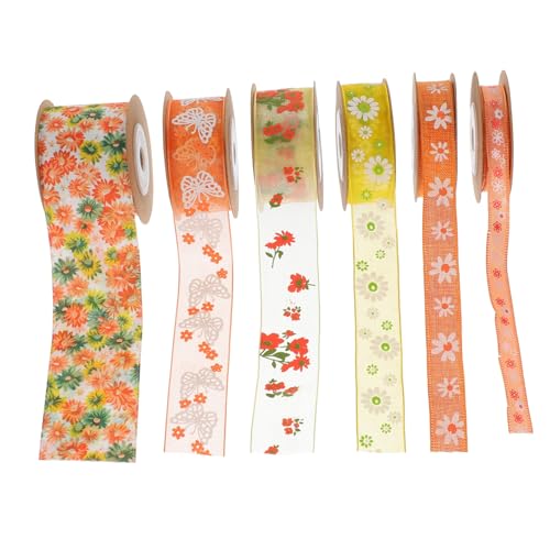 Operitacx 6 Rollen Schneidbares Polyester Geschenkband mit Zweifarbigen Blumenmotiv Robustes Bastelband für DIY Dekoration Nähen Hochzeiten und Geschenkverpackungen Operitacx 6 Rollen Schneidbares Polyester Geschenkband mit Zweifarbigen Blumenmotiv Robustes Bastelband für DIY Dekoration Nähen Hochzeiten und Geschenkverpackungen von Operitacx
