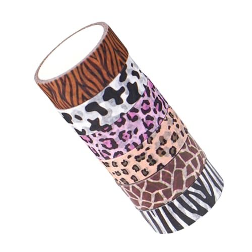 Operitacx 6 Rollen Washi Tape mit Tiermotiven Leopard Tiger Giraffe Kuhmuster Selbstklebendes Scrapbooking Klebeband Leicht Ablösbar für DIY Bastelarbeiten Geschenkdeko Planer und Journale von Operitacx