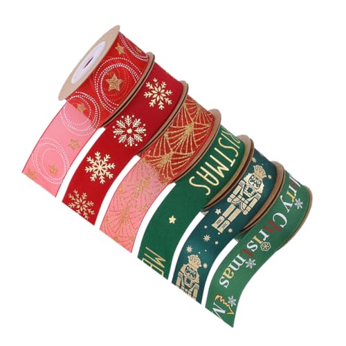 Operitacx 6 Rollen Weihnachtsband Breit Goldfolien Dekor Festliche Bastelbänder für Geschenkverpackung DIY Weihnachtskränze Schleifen und Baumdeko von Operitacx