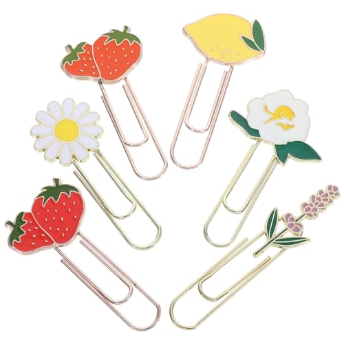 Operitacx 6 Stück Teiliges Dekorative Metall Clip Buchzeichen mit Fruchtigen und Blumigen Motiven Praktische Büroklammern für Organisation von Notizen und Dokumenten für Schule und Zuhause von Operitacx
