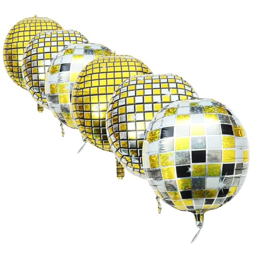 Operitacx 6 Stück Teiliges Disco Ball Folienballon Leichte Aluminiumfolie Reflektierend Vielseitige Partydekoration für Geburtstag Tanzparty Musikfest Hochzeit Einfache Befestigung Portable von Operitacx