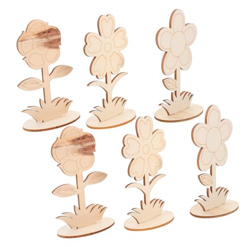Operitacx 6 Stück Teiliges Unlackierte Holzblumen Bastelbedarf DIY Holzblumenornamente für Kreative Projekte und Dekorationen für Bastelenthusiasten von Operitacx