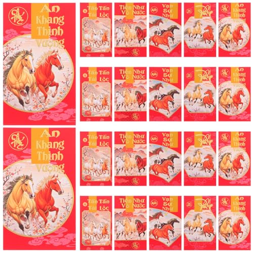 Operitacx 60 Stück Rote Neujahrspakete Jahr Des Pferdes 2026 Vietnamesische Rote Umschläge – Papier Hong Bao Umschläge Für Bargeld – Geldaufbewahrungsbeutel Frühlingsfest von Operitacx