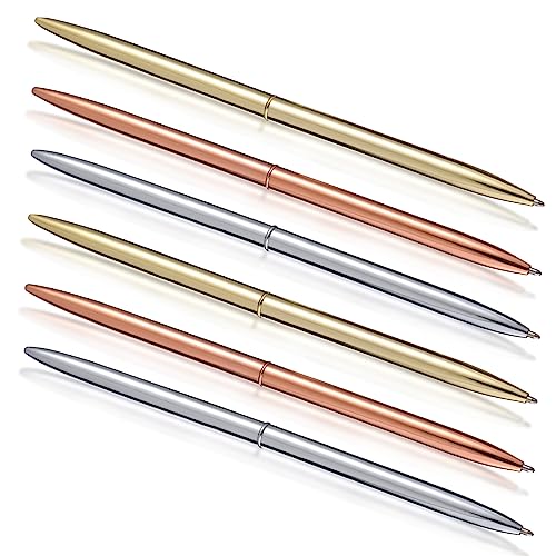 Operitacx 6Stücke Doppelendiger Kugelschreiber Schlanke Metallkugelschreiber mit Blauer Rotierendes Design für Bürobedarf und Goldene Roségoldene von Operitacx