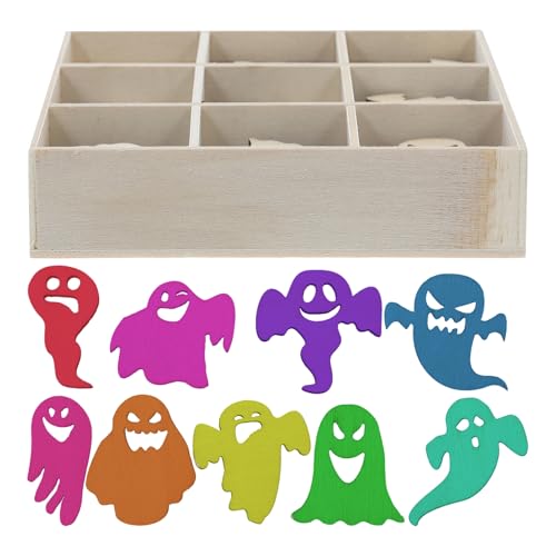 Operitacx 72 Stück Halloween-Ausschnitte Aus Holz Unfertige Holzscheiben Hängende Ornamente Für Halloween-Party-Dekorationen Geist Kürbis Fledermaus Buh Katze Hexenhut Diy-Bastelarbeiten von Operitacx