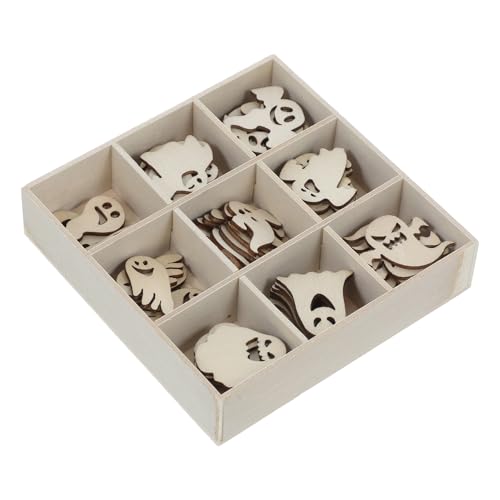 Operitacx 72 Stück Teiliges Halloween Holzdekoset Box Polierte Diy Holzstücke mit Vielfältigen Mustern Kratzfest Kreative Bastelmaterialien für Halloween Partys und Festdeko von Operitacx