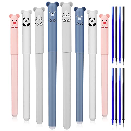 Operitacx 8 Stück Löschbare Niedliche Kawaii-Stifte Cartoon-Tier Löschbarer Gelstift Schülerstifte Kugelschreiber Kindergeschenk Schule Schreibwaren Bürobedarf (Schwarz Blau) von Operitacx