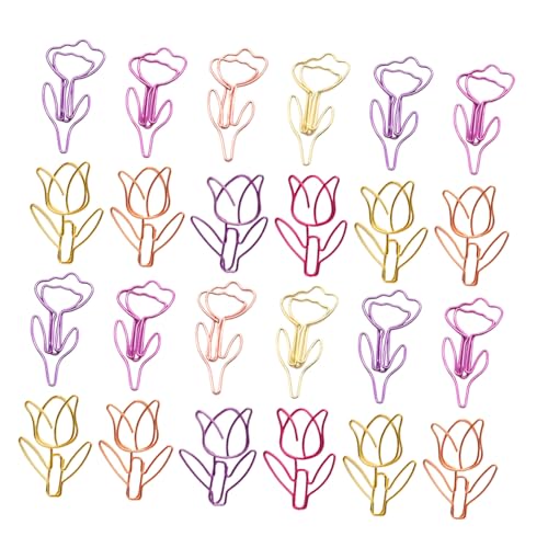 Operitacx 80 Stück Blumenförmige Paperclips Bunte Tulpen Büroklammern Niedliche Organizer Clips für Planer Notizbücher und Akten Lesezeichen für Schule und Büro von Operitacx