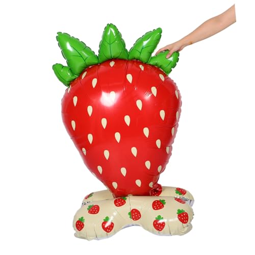 Operitacx Aufblasbarer Erdbeer Folienballon Großes Stehendes Frucht Lebendige Geburtstagsdeko für Shower Sommerparty Wetterfeste Feier Dekoration und Fotorequisit von Operitacx