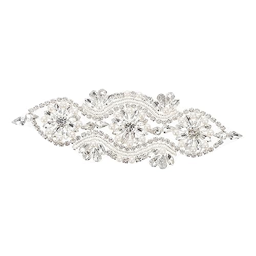 Operitacx Elegante Strass Applikation mit Perlen Silbernes Band für Brautkleid Gürtel Feine Handarbeit Vielseitig zum Aufnähen Hochzeitskleid Abendkleidung Taschen und Hüte Geeignet von Operitacx
