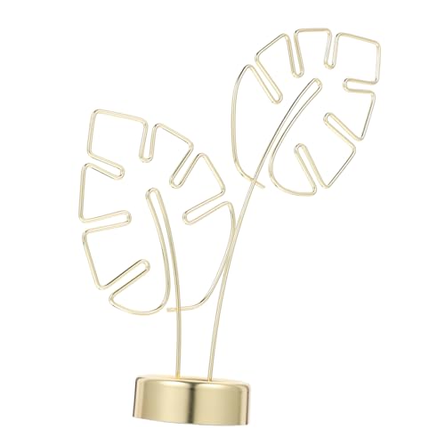 Operitacx Goldfarbener Metall Memo Clip Monstera Form mit Sockel Tischkartenhalter für Notizen Fotos Visitenkarten Dekorativer Kartenhalter für Hochzeit Party Büro Schreibtischdekoration von Operitacx
