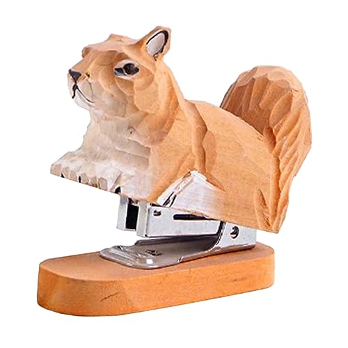 Operitacx Holz Setzmaschine Eichhörnchen Form Kreativer Mini Büro Hefter aus Robustem Holz für Schule und Zuhause Charmante Tier Skulptur als Praktische und Dekorative Schreibtisch von Operitacx