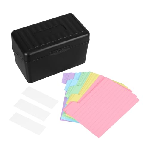 Operitacx Indexkartenbox Schwarz mit Farbigen Selbstklebenden Registerkarten und Weißen Etiketten Stabiler Kunststoff Notizkartenhalter zur Sicheren Aufbewahrung von Lernkarten Rezepten und von Operitacx