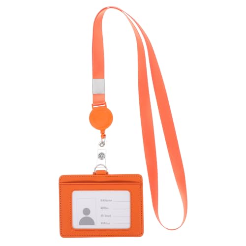 Operitacx Karten Halter Mit Lanyard Karten-ausweishülle Ausweishalter Aus Leder Schlüsselband Aus Leder Mit Ausweishalter Leder-lanyards Für Ausweise Lederbänder Für Ausweise Pu Orange von Operitacx