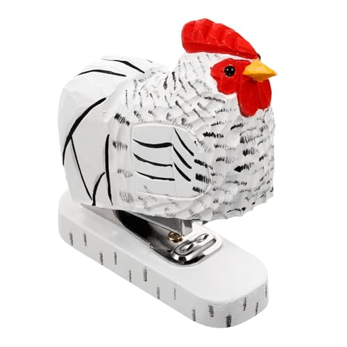Operitacx Kleiner Holz Hefter Rooster Form Handlicher Bürohefter Tiermotiv Stabile Holzskulptur Dekorativ für Schreibtisch von Operitacx