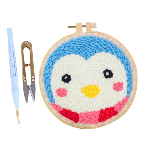 Operitacx Punch-stickerei-set Für Jungen Und Mädchen Stick-bastelset Punch-nadel-set 20 Cm Runde Basis Stoffschere Zum Sticken von Operitacx