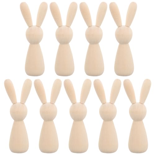 Operitacx Unvollendete Holzpflock-Puppen 10 Stück Unvollendete Hasenfiguren Aus Holz Zum Bemalen Von Hasen-Holzpflockfiguren Und Tierpuppenkörpern von Operitacx