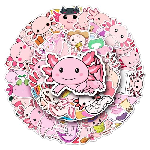Axolotl Aufkleber Set Salamander Wasserdicht Cartoon 50 Stück Vinyl Aufkleber | Axolotl Geschenke für Kinder Jugendliche Mädchen Ästhetische Flaschendekoration von Opilroyn