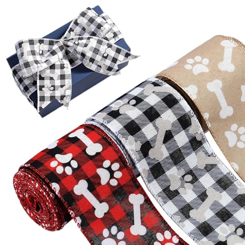 Dekoband mit Pfotenknochen-Aufdruck, dekoratives Bastelband, bedruckte Geschenkschleifenband, Rollen, Drahtkante, Weihnachtsbaumdekoration, Polyester-Band mit Tierdruck, für Heimdekoration und Dekoband mit Pfotenknochen-Aufdruck, dekoratives Bastelband, bedruckte Geschenkschleifenband, Rollen, Drahtkante, Weihnachtsbaumdekoration, Polyester-Band mit Tierdruck, für Heimdekoration und von Opilroyn