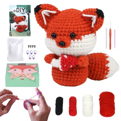 Foxes Häkelnadel-Set für Anfänger – Dekorationen für Strickwaren aus Wolle, Häkel-Set | Woll-Set mit weichem Garn, zum Selberhäkeln für Kinder von Opilroyn