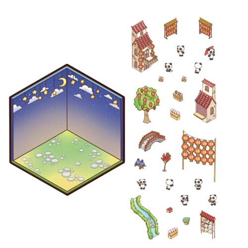 Lustige handgefertigte Aufkleberszene, Miniatur-Szene von handgefertigten 3D-Aufklebern | Niedliche und lustige Cartoon-3D-Aufkleber,handgefertigte 3D-Häuser Aufkleber für Kinder a von Opilroyn