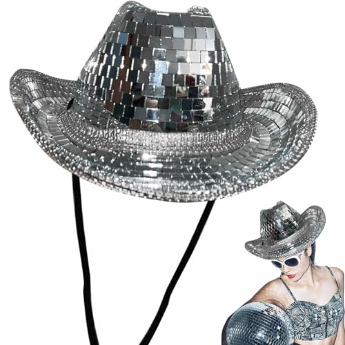 Opilroyn Glitzer-Cowgirl-Hut - Glitzernder Hut, Silberhut | Holographischer Cowboy-Puppenhut mit faszinierendem reflektierendem Licht, Glitzer-Raumhut von Opilroyn