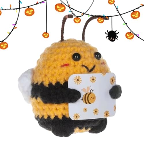 Opilroyn Positives Häkeln | Motivierende Häkelpuppe, dekoratives Kunsthandwerk, von Hand gewebt, inspirierendes Tischornament in Form eines Bienenkürbiss für Kinder und Erwachsene für Tisch und von Opilroyn