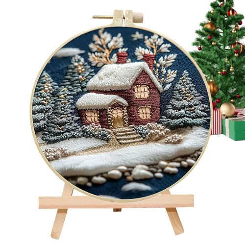 Opilroyn Stickerei-Nähset, Erwachsenen-Strickhandwerk mit Anleitung (evtl. nicht in deutscher Sprache), saisonales Haushalts-Ornament, Handarbeit, Stickset, Anfänger, Weihnachtsstickerei-Set mit von Opilroyn