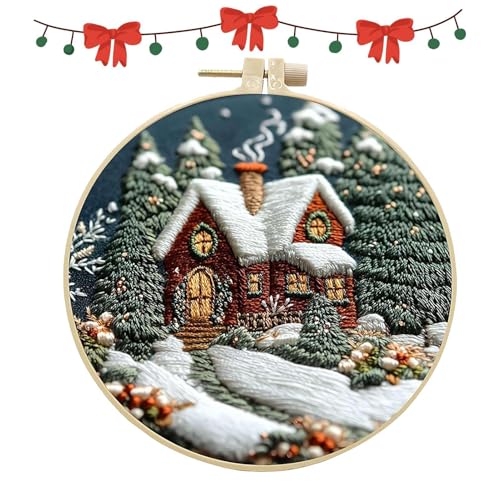 Opilroyn Sticksets mit Muster, Stricken für Erwachsene, mit Anleitung (evtl. nicht in deutscher Sprache), saisonales Haushalts-Ornament, Anfänger-Stickset, Anfänger, Weihnachts-Stickset mit Reifen für von Opilroyn