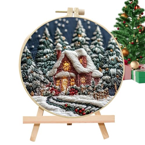 Opilroyn Sticksets mit Muster, Stricken für Erwachsene, mit Anleitung (evtl. nicht in deutscher Sprache), saisonales Haushalts-Ornament, Anfänger-Stickset, Anfänger, Weihnachts-Stickset mit Reifen für von Opilroyn