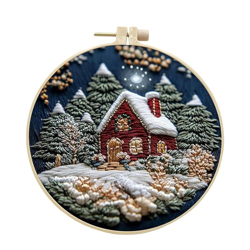 Opilroyn Sticksets mit Muster, Stricken für Erwachsene, mit Anleitung (evtl. nicht in deutscher Sprache), saisonales Haushalts-Ornament, Anfänger-Stickset, Anfänger, Weihnachts-Stickset mit Reifen für von Opilroyn