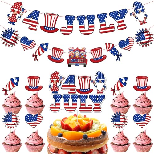 Opilroyn Wimpelkette mit amerikanischer Flagge, Banner und Topper für den 4. Juli | US-Wimpelkette, Banner mit amerikanischer Flagge | Dekorationen zum 4. Juli, Banner und Kuchenaufsätze, Wimpelkette von Opilroyn
