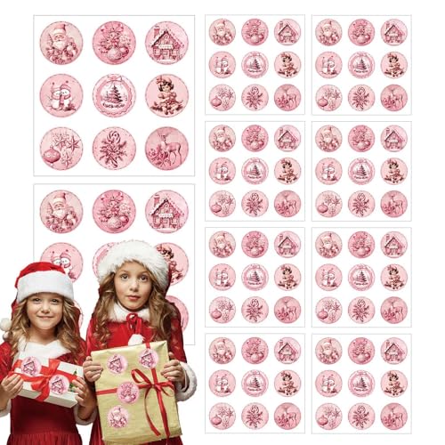 Weihnachtsaufkleber für Postkarten, Weihnachtsaufkleber - 90 Aufkleber mit rosa runden Etiketten, Gastgeschenke, Aufkleber für Weihnachtskarten für Kinder und Weihnachtsaufkleber für Postkarten, Weihnachtsaufkleber - 90 Aufkleber mit rosa runden Etiketten, Gastgeschenke, Aufkleber für Weihnachtskarten für Kinder und von Opilroyn