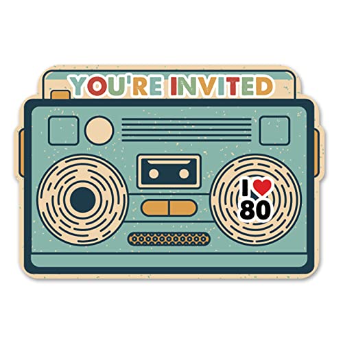 Opomzk Party-Einladungen zum 80er-Jahre-Stil, mit Umschlägen, 20er-Set, 80er-Jahre-Kassettenband-förmige Einladungen, Geburtstags-/Geburtstagsparty-Einladungen, doppelseitig, 20 Stück von Opomzk