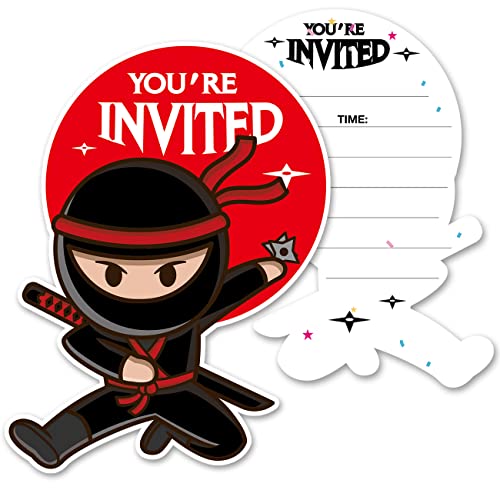 Opomzk Süße Ninja-Party-Einladungen mit Umschlägen, 20 Stück, Ninja-Samurai-Form, für Geburtstag, Babyparty, Party-Einladungen, doppelseitig von Opomzk
