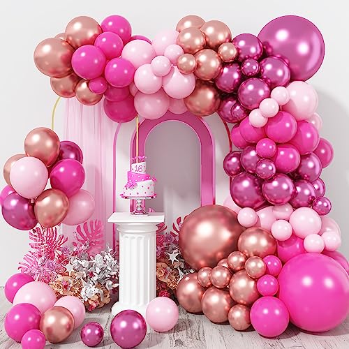 125 Stück Luftballon Girlande Rosa Rosegold, Pastell Rosa Pink Magenta Fuchsia Lila Rosegold Ballon Girlande Set für Mädchen Frau Geburtstag Babyparty Hochzeit Verlobung Prinzessin Party Deko von Oponti