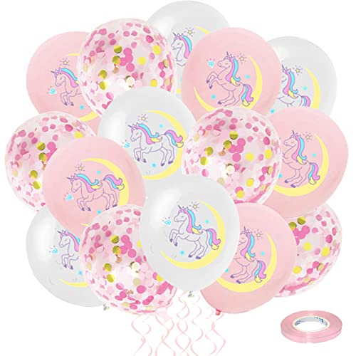 Einhorn Luftballons für Mädchen, 12 Zoll Pastell Rosa Weiß Einhorn Geburtstagsdeko mit Konfetti Helium Latex Balloons, Einhorn Latex Luftballon für Kinder Geburtstag Babyparty Party Dekoration Zubehör Einhorn Luftballons für Mädchen, 12 Zoll Pastell Rosa Weiß Einhorn Geburtstagsdeko mit Konfetti Helium Latex Balloons, Einhorn Latex Luftballon für Kinder Geburtstag Babyparty Party Dekoration Zubehör von Oponti