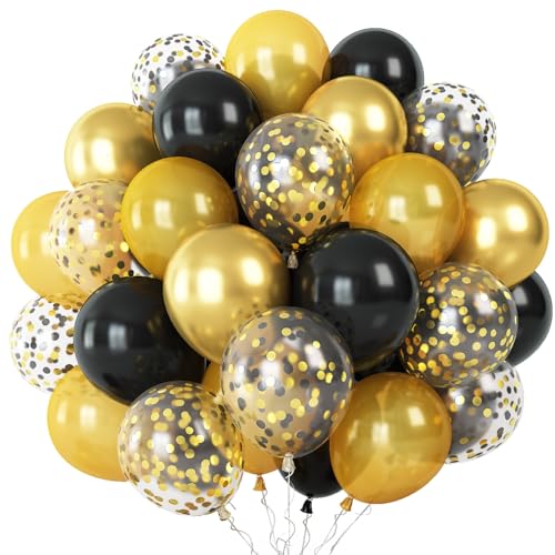 Gold Schwarz Luftballons Set, 60 Stück Schwarz Metallic Chrom Gold Latex Ballons mit Schwarz Gold Konfetti Luftballons, Schwarz Gold Geburtstagsdeko Luftballons für Hochzeit Babyparty Dekorationen Gold Schwarz Luftballons Set, 60 Stück Schwarz Metallic Chrom Gold Latex Ballons mit Schwarz Gold Konfetti Luftballons, Schwarz Gold Geburtstagsdeko Luftballons für Hochzeit Babyparty Dekorationen von Oponti