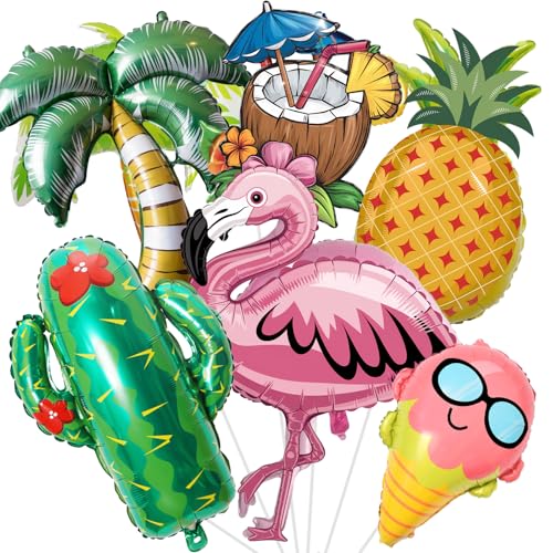 Hawaii Party Deko Ballons, Groß Luftballon Sommerparty Deko, 6 Stück Flamingo Ananas Kaktus Kokosnuss Baum Eiscreme Tropische Folienballons für Aloha Luau Geburtstagsdeko Pool Strandparty Dekoration Hawaii Party Deko Ballons, Groß Luftballon Sommerparty Deko, 6 Stück Flamingo Ananas Kaktus Kokosnuss Baum Eiscreme Tropische Folienballons für Aloha Luau Geburtstagsdeko Pool Strandparty Dekoration von Oponti