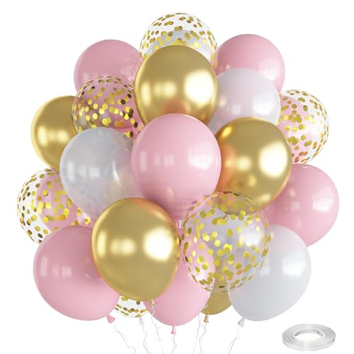 Rosa Weiß Gold Luftballons, 12 Zoll Pastell Rosa Weiß Metallic Gold Konfetti Latex Ballons, Geburtstag Party Luftballons Set für Mädchen Babyparty Geburtstagdeko Hochzeit Party Dekorationen Rosa Weiß Gold Luftballons, 12 Zoll Pastell Rosa Weiß Metallic Gold Konfetti Latex Ballons, Geburtstag Party Luftballons Set für Mädchen Babyparty Geburtstagdeko Hochzeit Party Dekorationen von Oponti