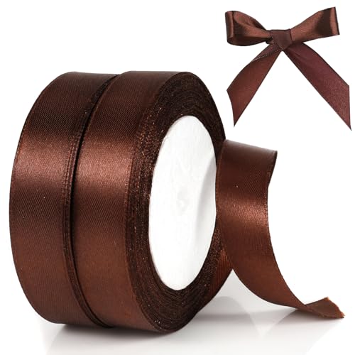 Opopark 22m X 20mm Satinband,2 Rollen Schleifenband zum Verpacken,Dekoration Bänder Geschenkband Stoffband Dekoband für Hochzeit,Geburtstag,Taufe und Geburtstag Geschenke(Braun) von Opopark